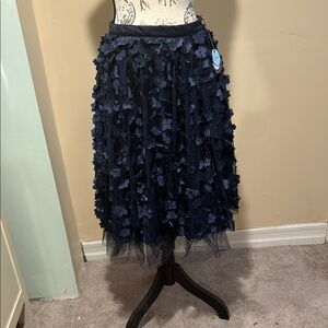 Elegant Navy Blue Floral Skirt
